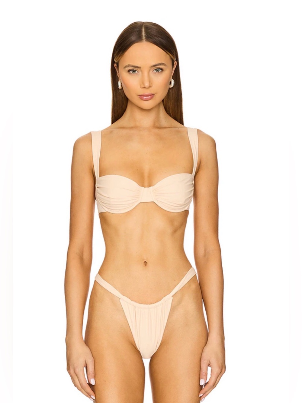 REVOLVE Cream Ruched Bikini Top and High-Cut Bottom